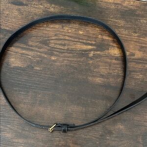 Michael Kors Thin Black Leather Belt with Gold Buckle